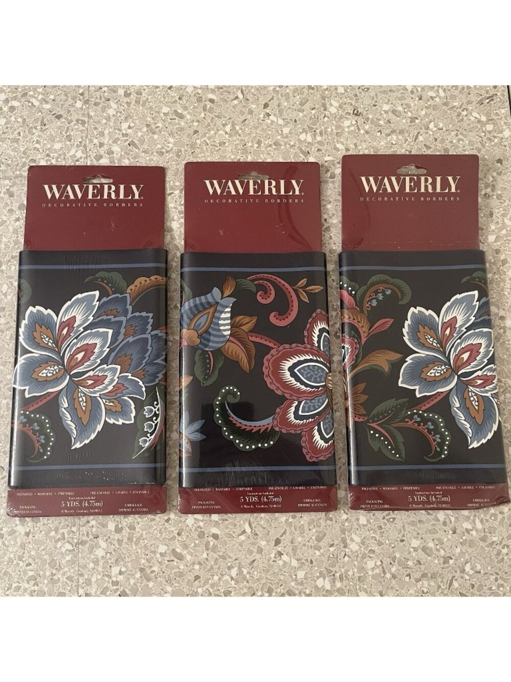 Waverly Decorative Borders Jacobean Paisley Floral 3 Packs 9" x 5 yds Each